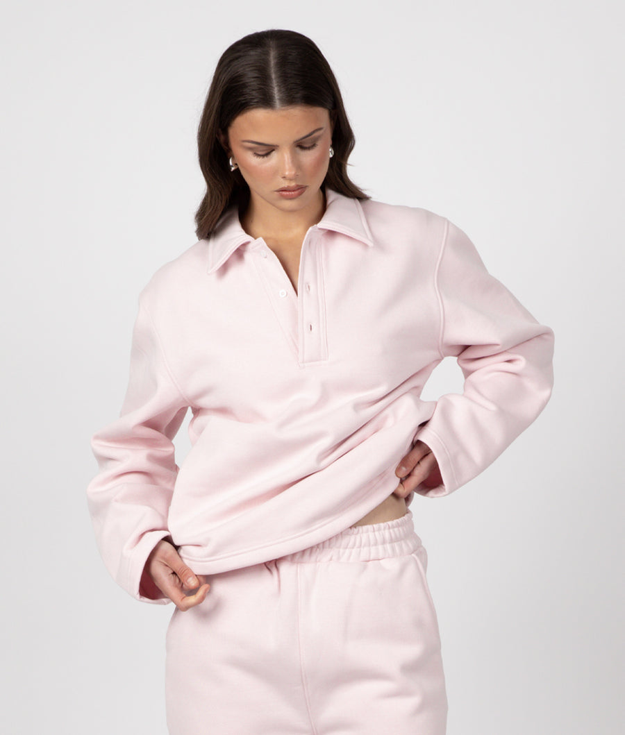 BABY PINK LONG SLEEVE COLLAR SWEATSHIRT