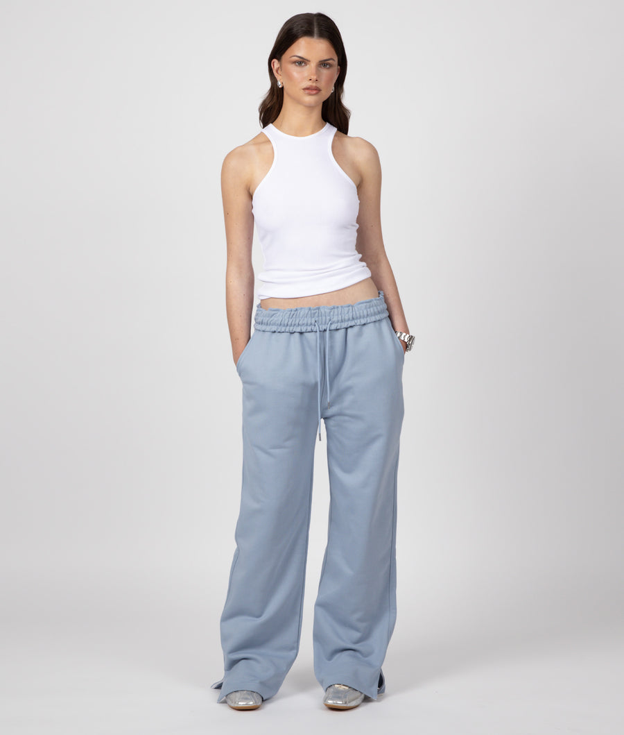 BLUE WIDE LEG SPILT SWEATPANTS