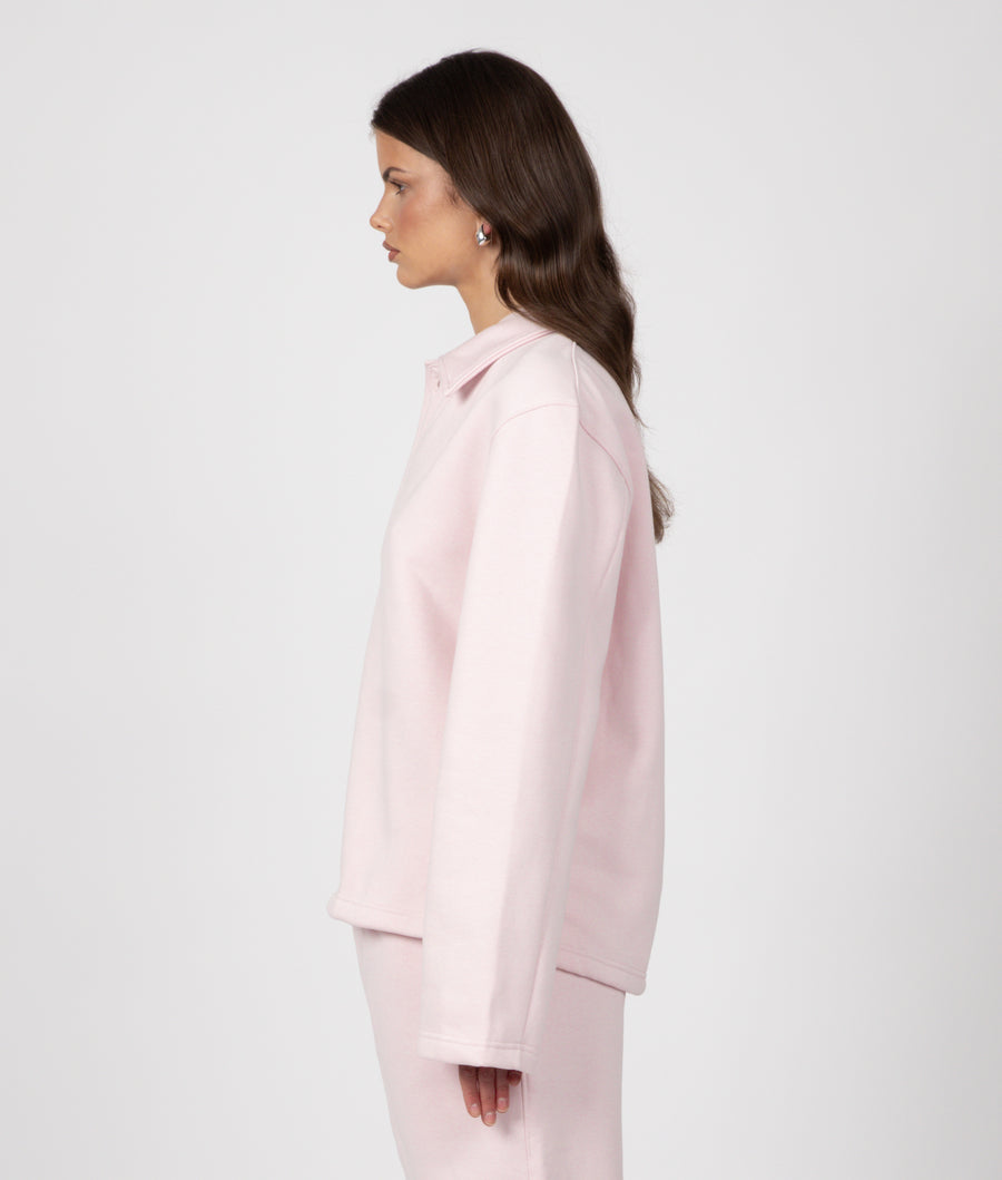 BABY PINK LONG SLEEVE COLLAR SWEATSHIRT