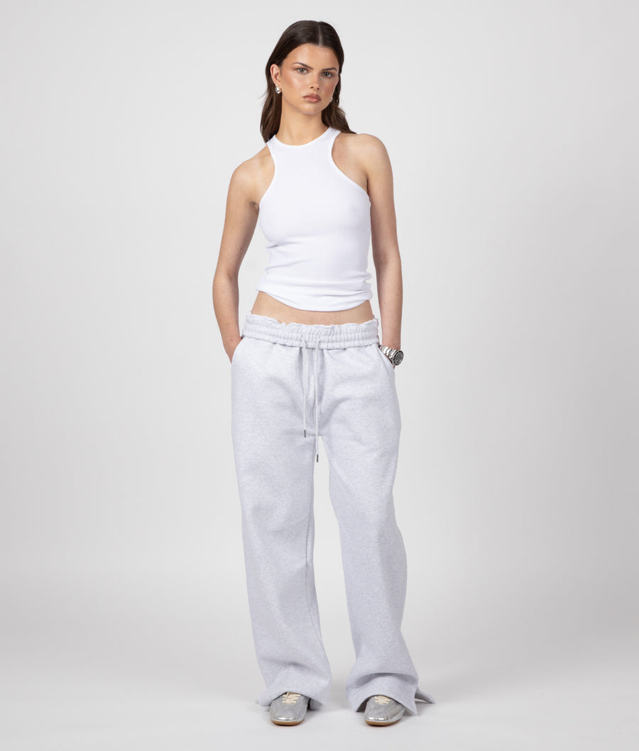GREY WIDE LEG SPILT SWEATPANTS