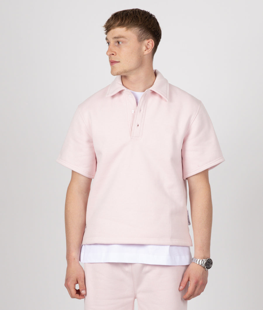 BABY PINK SHORT SLEEVE COLLAR SWEATSHIRT