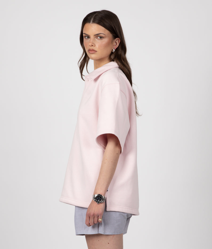 BABY PINK SHORT SLEEVE COLLAR SWEATSHIRT
