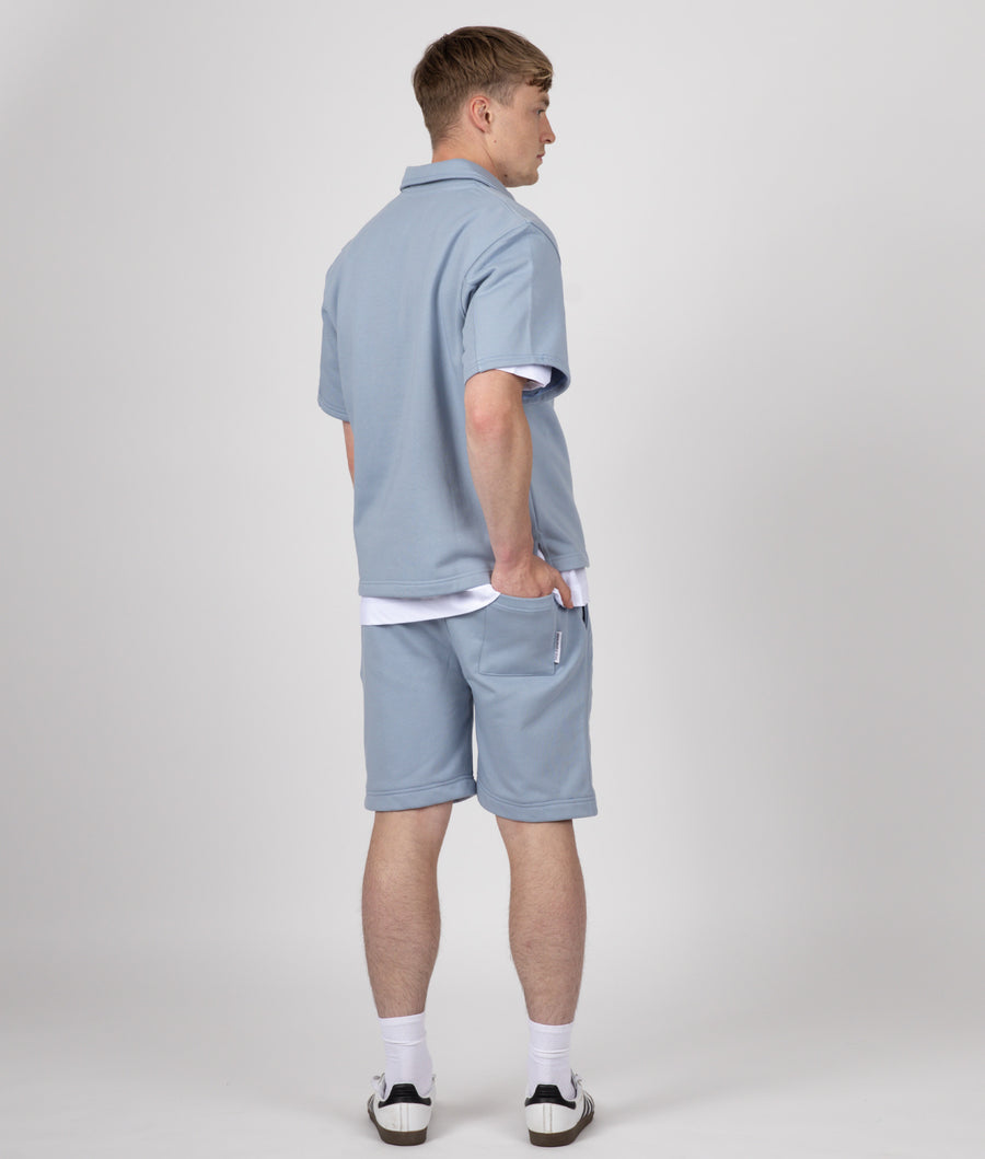 BLUE SHORT SLEEVE COLLAR SWEATSHIRT