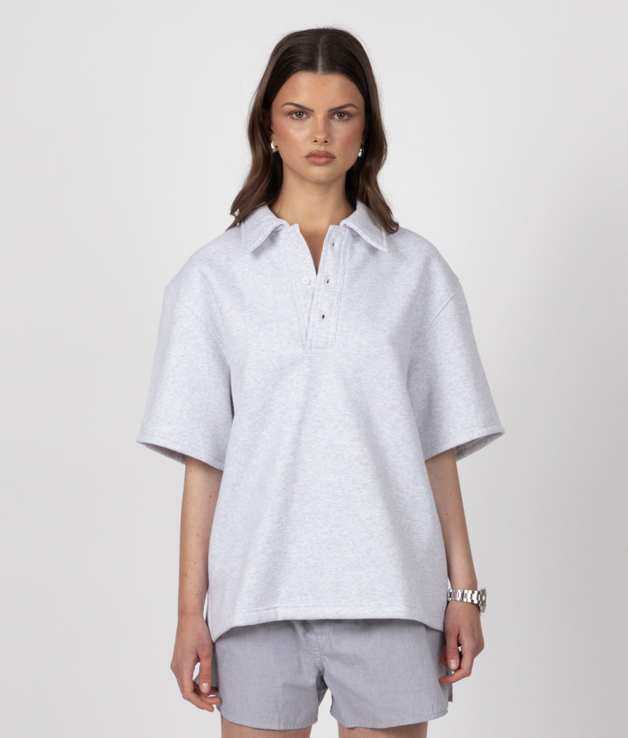 GREY SHORT SLEEVE COLLAR SWEATSHIRT