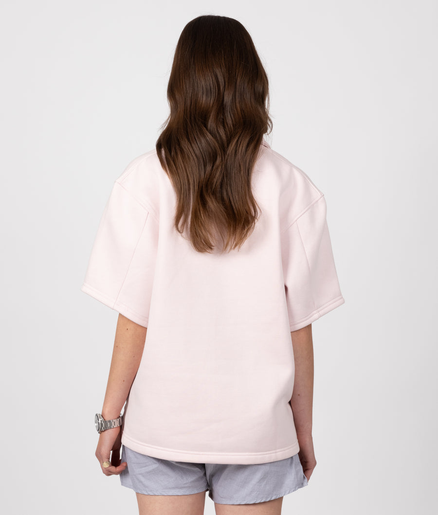 BABY PINK SHORT SLEEVE COLLAR SWEATSHIRT