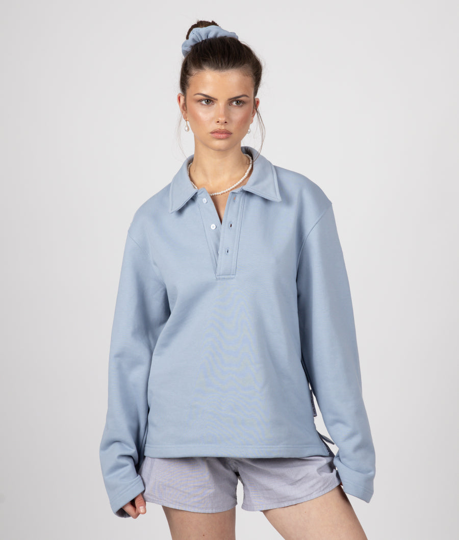 BLUE LONG SLEEVE COLLAR SWEATSHIRT