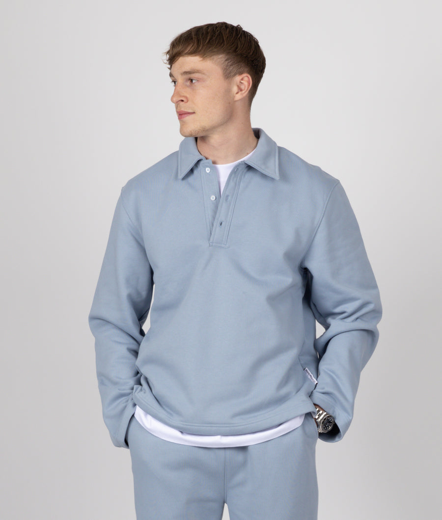 BLUE LONG SLEEVE COLLAR SWEATSHIRT