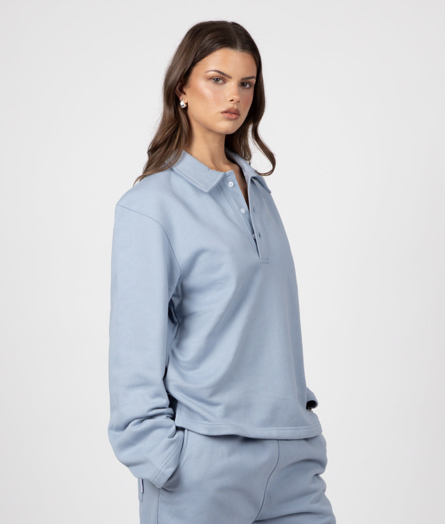 BLUE LONG SLEEVE COLLAR SWEATSHIRT