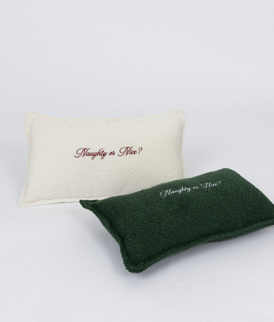 "NAUGHTY OR NICE?" BOUCLE CUSHION