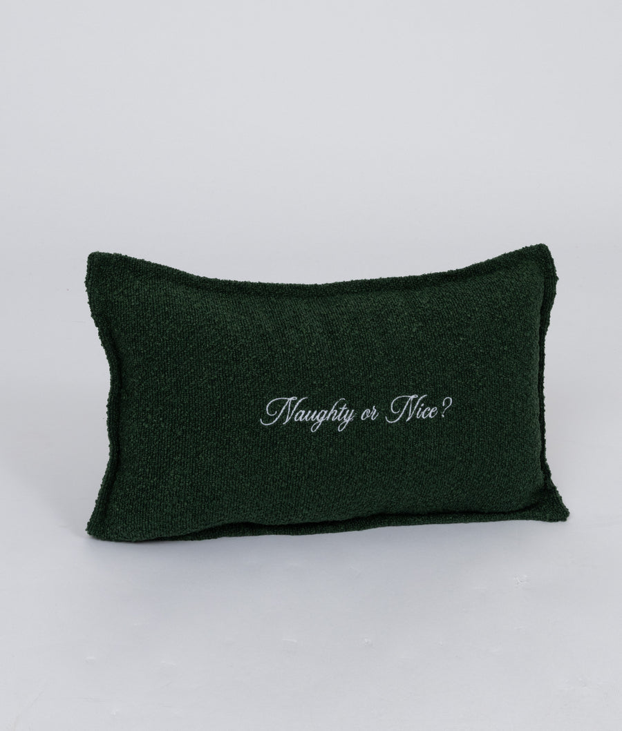 "NAUGHTY OR NICE?" BOUCLE CUSHION