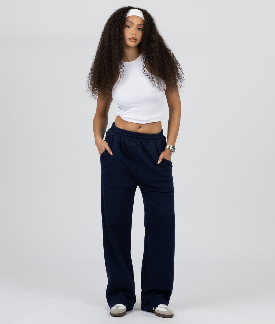 NAVY WIDE LEG SWEATPANTS