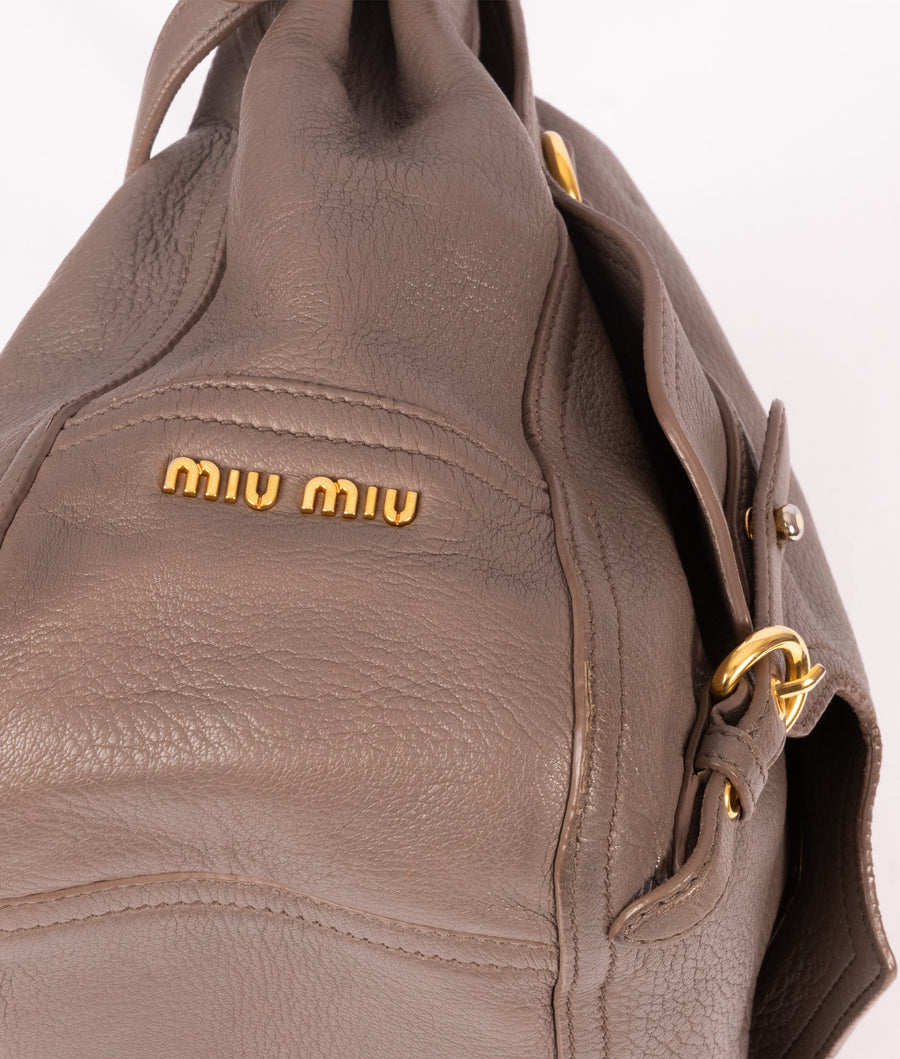 MIU MIU JUTA CERVO LEATHER EAST/WEST SATCHEL BAG