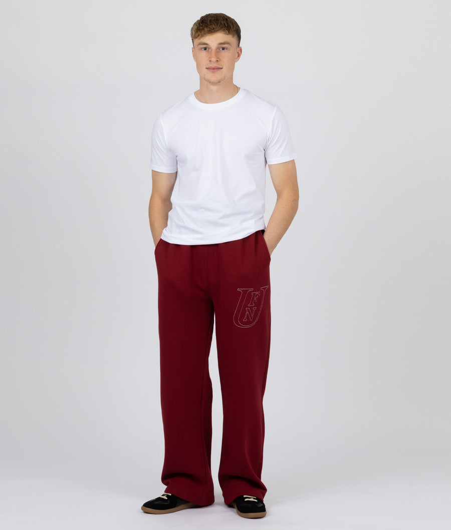 BURGUNDY EMBROIDERED WIDE LEG SWEATPANTS