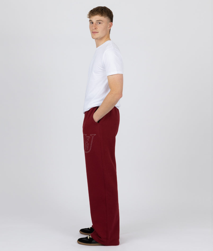 BURGUNDY EMBROIDERED WIDE LEG SWEATPANTS